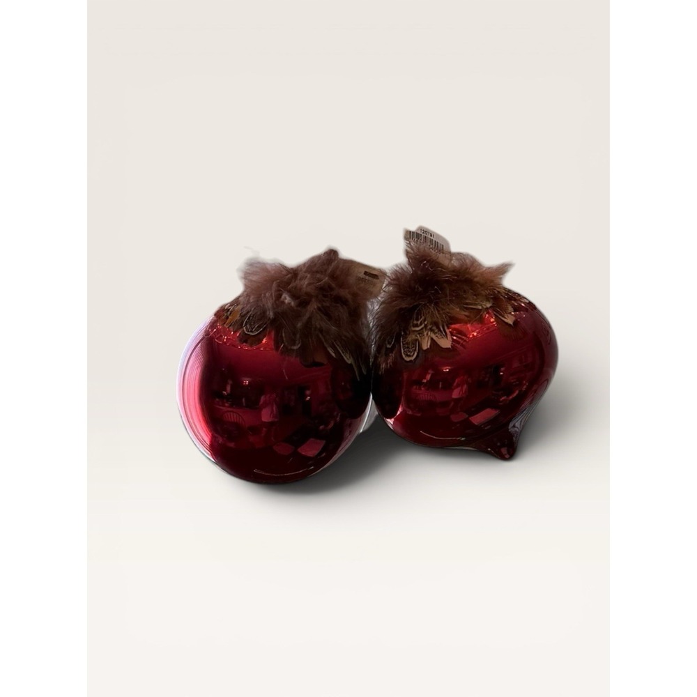 2- Biltmore Raz Imports 4" Pheasant Feather Topped Deep Red Christmas Ornaments